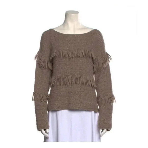 Ulla Johnson Baby Alpaca Lourdes Fringe Pullover Sweater Taupe Size Small - Picture 1 of 7
